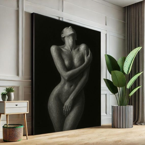 Elegant Female Nude Canvas Wall Art Print Monochrome Bedroom Decor Statement Piece For Modern Lovers