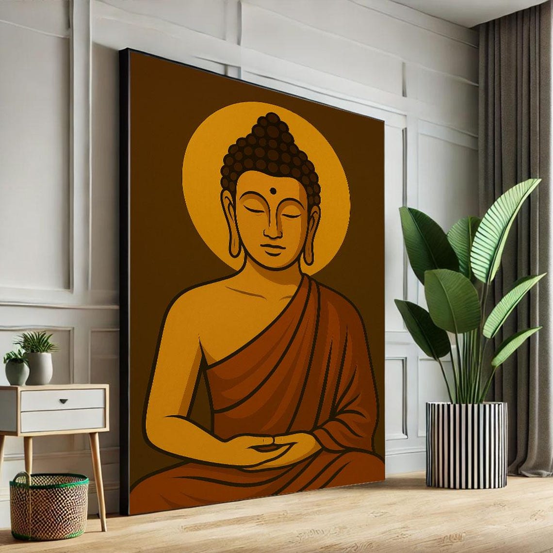 Minimalist Flat Illustration Buddha Gold Halo Modern Zen Wall Poster
