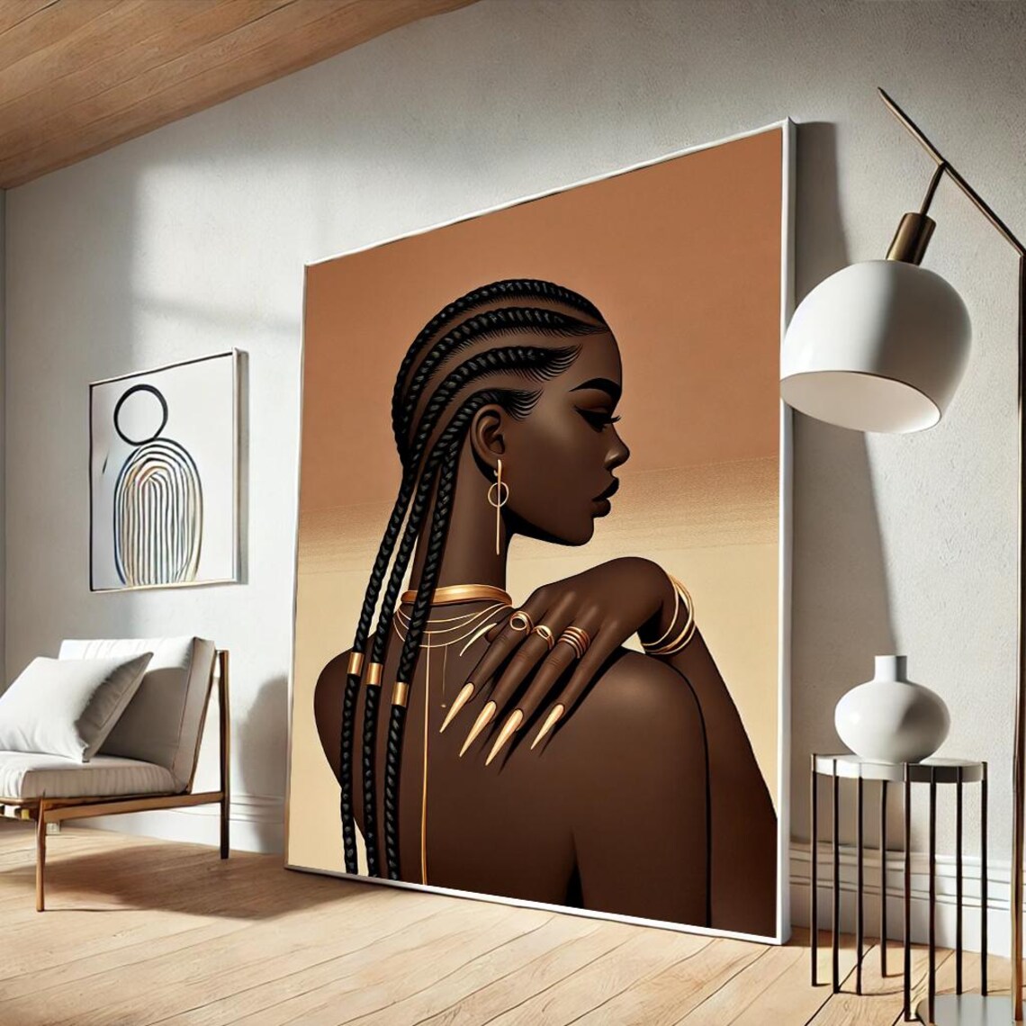 Elegant Black Woman With Braids Gold Jewelry Modern Beauty Poster