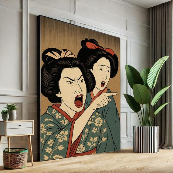 Fierce Japanese Warrior Women Canvas Wall Art Print Bold Oriental Living Room Decor Statement Piece