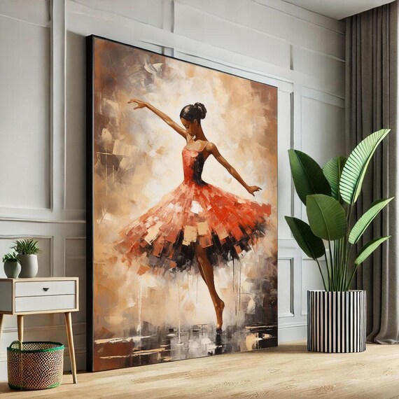 Ballerina In Red Dress Oil Painting Style Graceful Dancer Art Poster