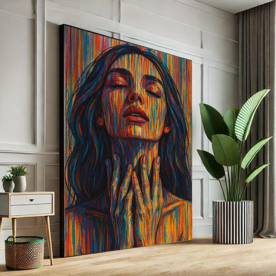 Vibrant Female Portrait Canvas Wall Art Print Colorful Modern Bedroom Decor Statement Piece