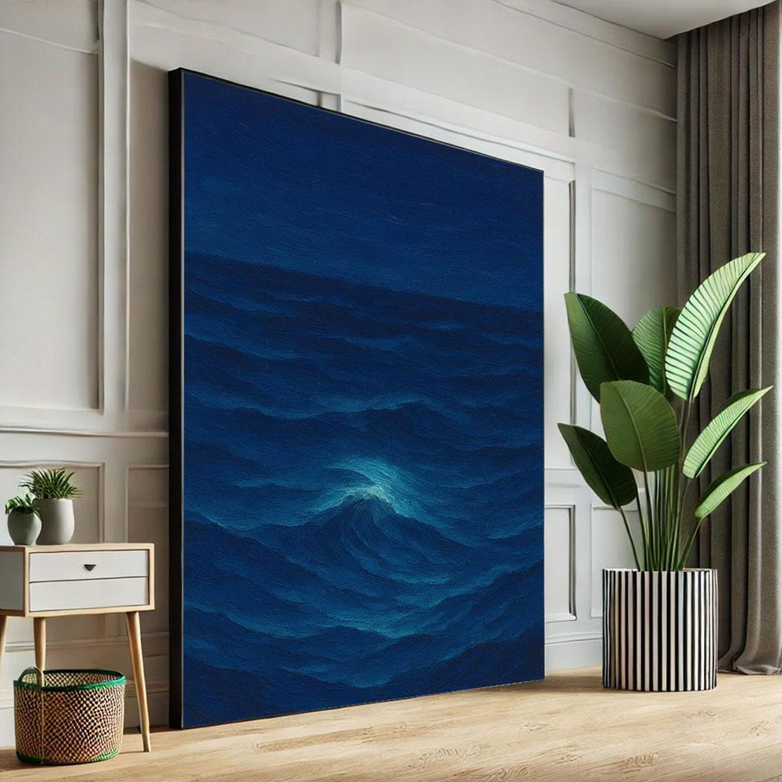 Deep Blue Ocean Waves Abstract Seascape Calming Navy Art Poster