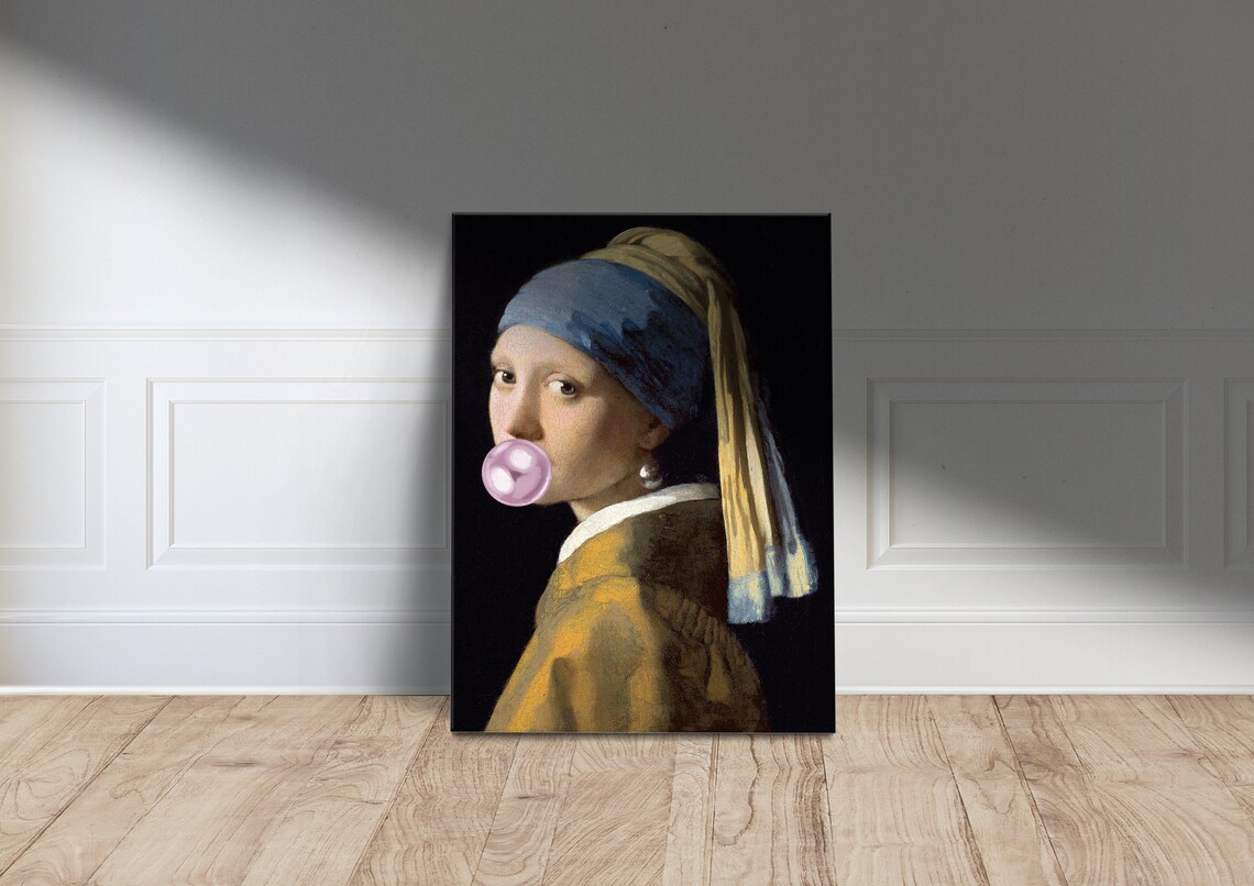 Vermeer Girl with a Pearl Earring Pink Bubble Gum Pop Art Poster