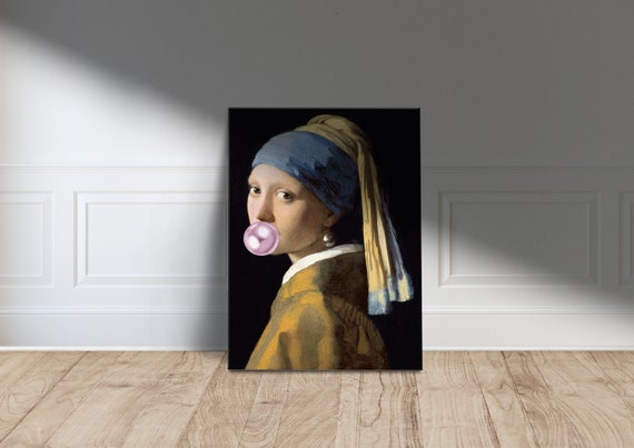 Girl With A Pearl Earring Bubble Gum Canvas Wall Art Vermeer Exhibition Home Decor Johannes Print Poster