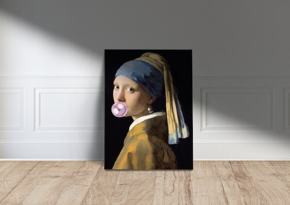 Vermeer Girl with a Pearl Earring Pink Bubble Gum Pop Art Poster