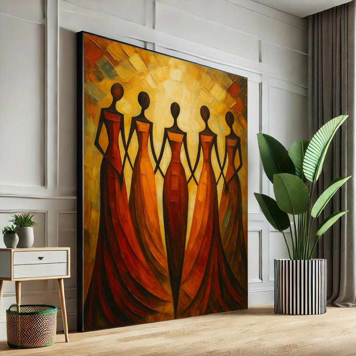 Elegant Abstract Women Canvas Wall Art Print Warm Tones Living Room Decor Statement Piece