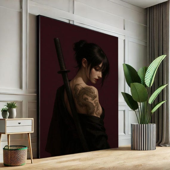 Elegant Samurai Woman Canvas Wall Art Print Minimalist Bedroom Decor Statement Piece