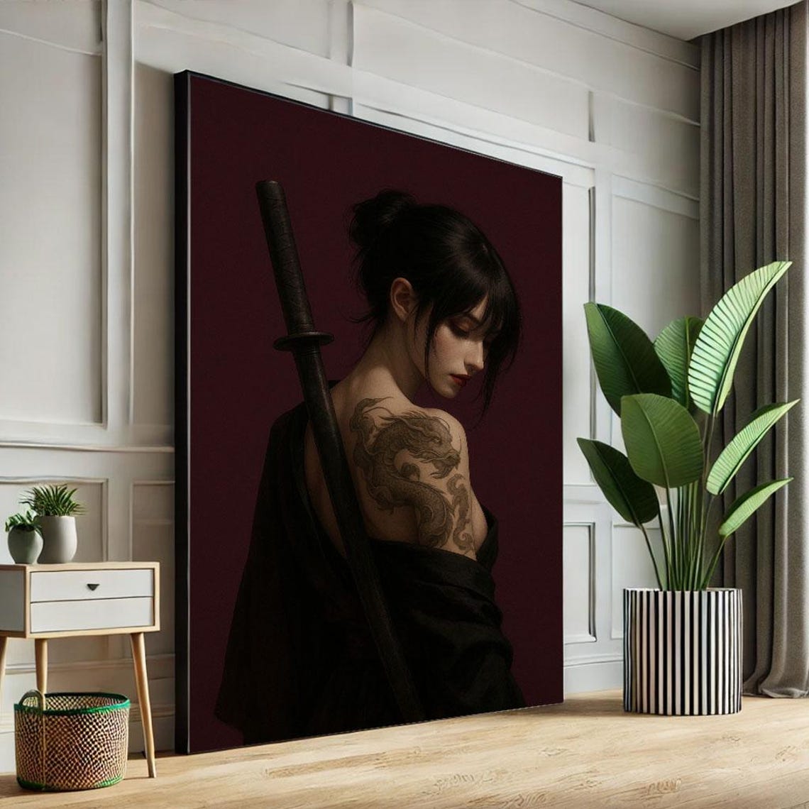 Elegant Samurai Woman Canvas Wall Art Print Minimalist Bedroom Decor Statement Piece
