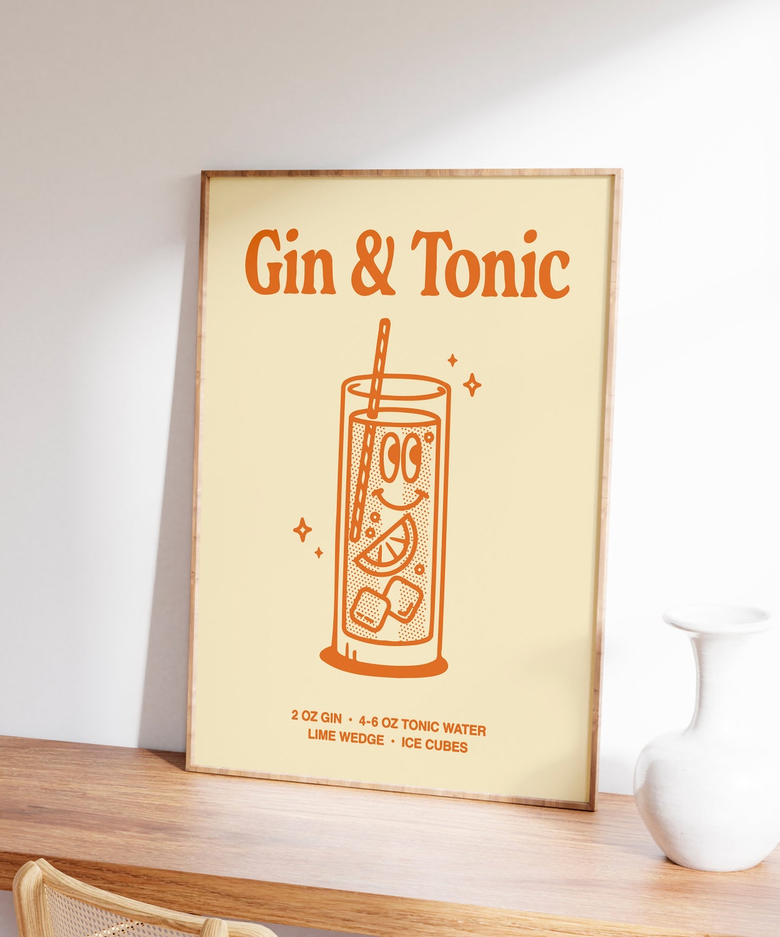 Gin and Tonic Classic Retro Cocktail Recipe Orange Bar Art Print - Image 7