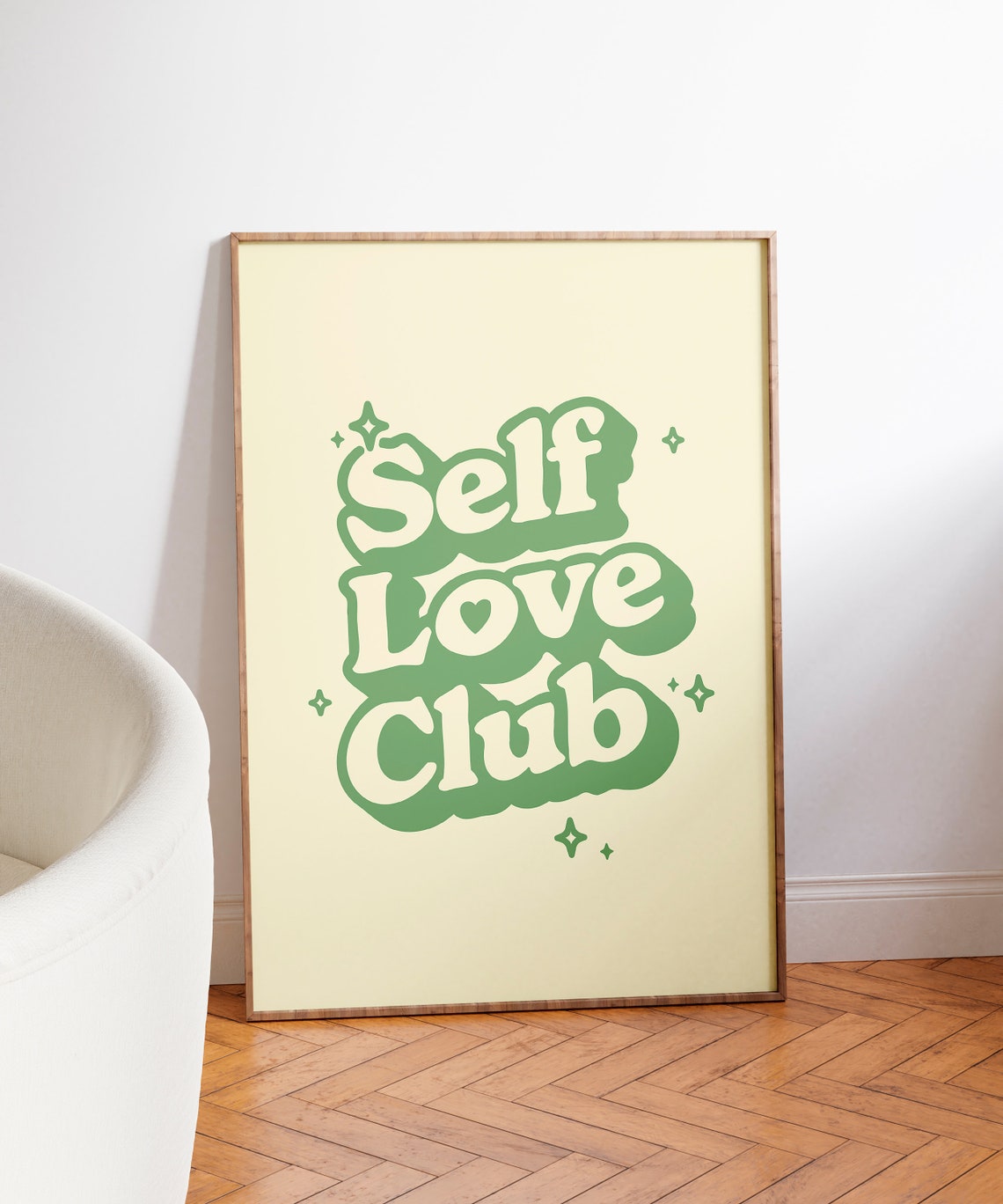 Self Love Club Green Retro Bubble Lettering Yellow Quote Poster - Image 3