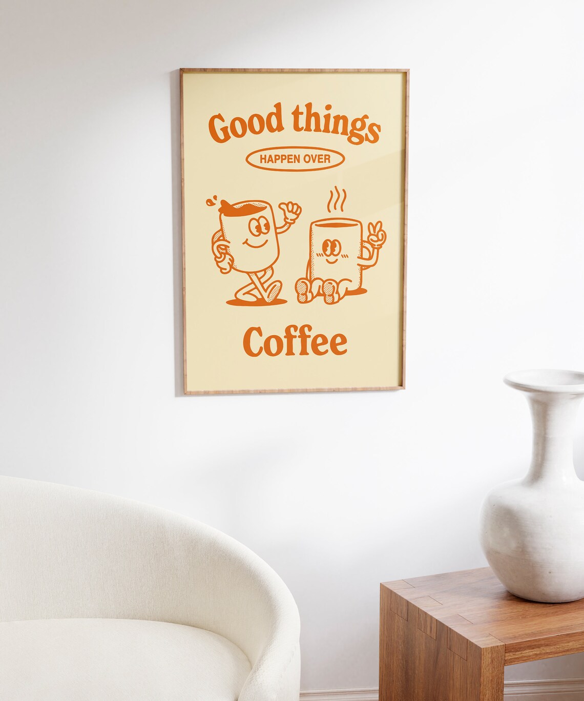 Good Things Happen Over Coffee Orange Cream Cartoon Mug Poster - Image 6