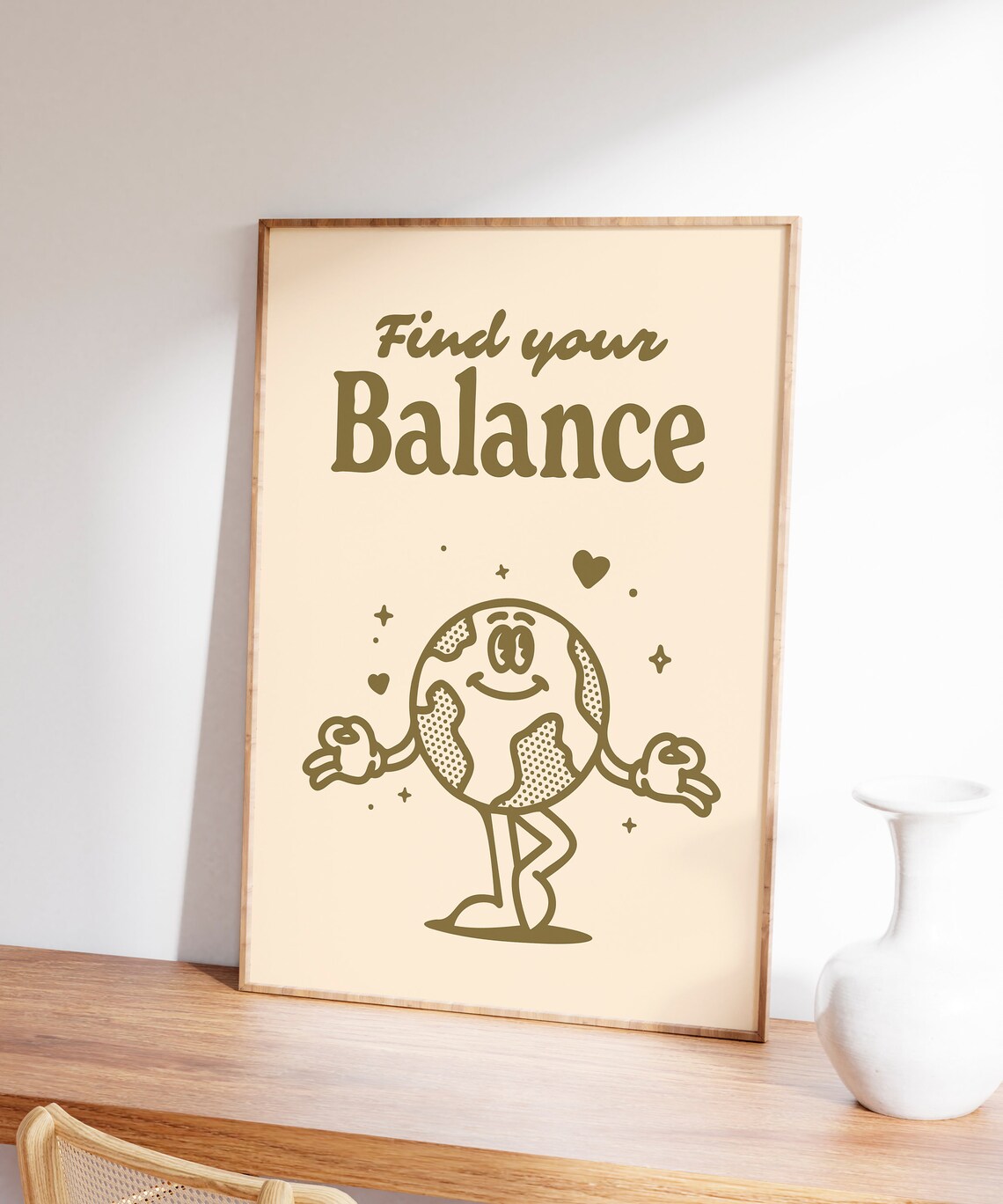 Find Your Balance Meditating Earth Character Retro Mindfulness Quote Poster - Image 5
