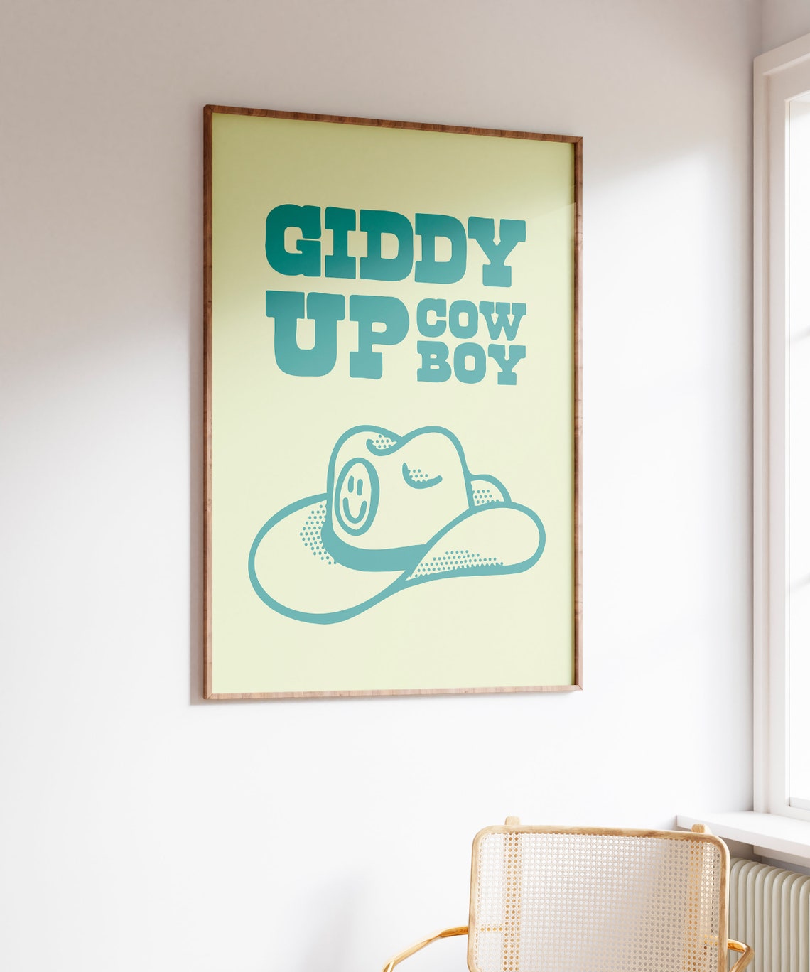Giddy Up Cowboy Teal Smiling Cowboy Hat Retro Western Art Print - Image 6