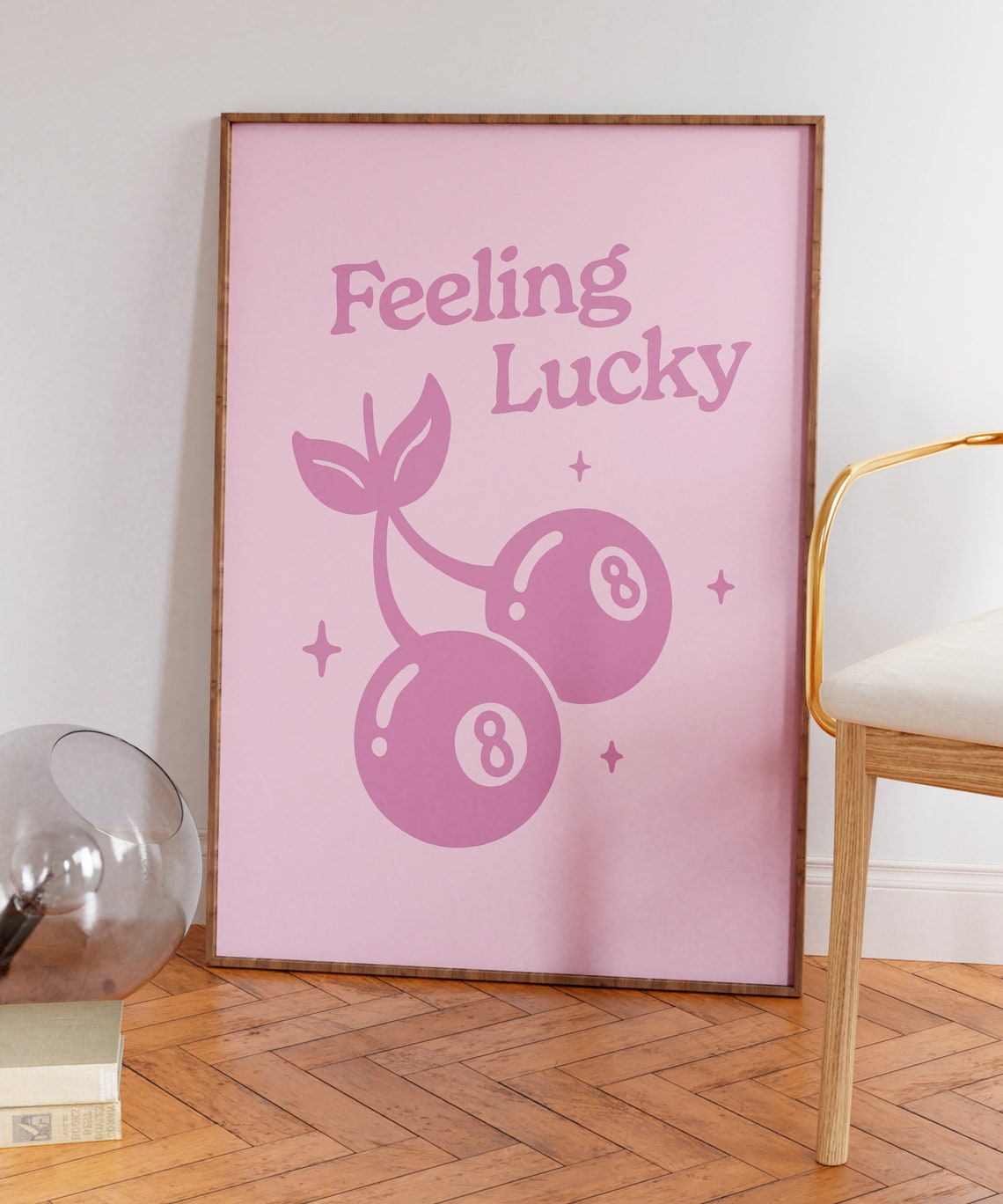 Feeling Lucky Pink Cherry Eight Ball Lucky Retro Quote Poster - Image 6
