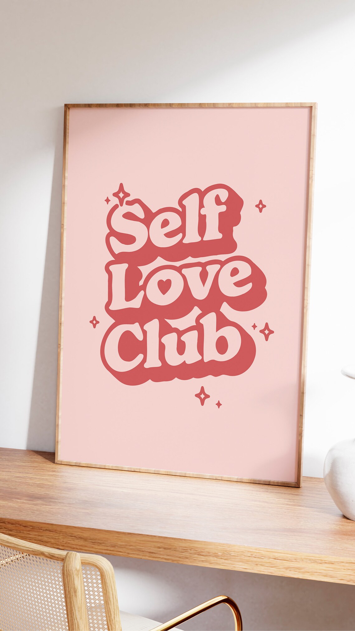 Self Love Club Coral Retro Bubble Lettering Affirmation Quote Poster - Image 2