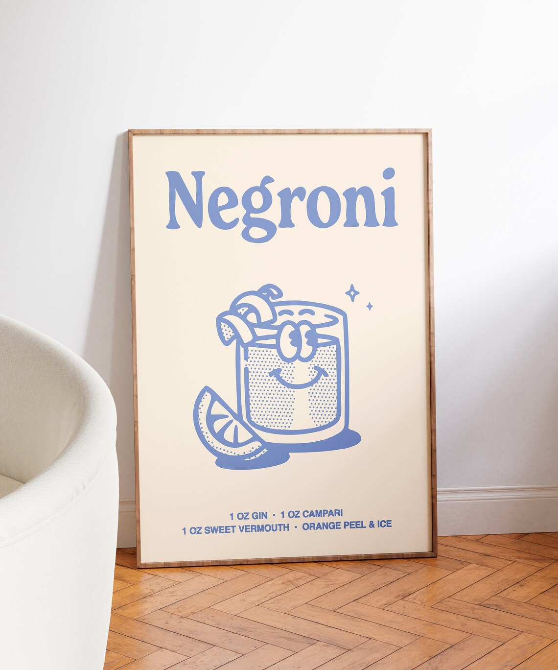 Negroni Cocktail Recipe Retro Blue Rocks Glass Bar Cart Poster - Image 7