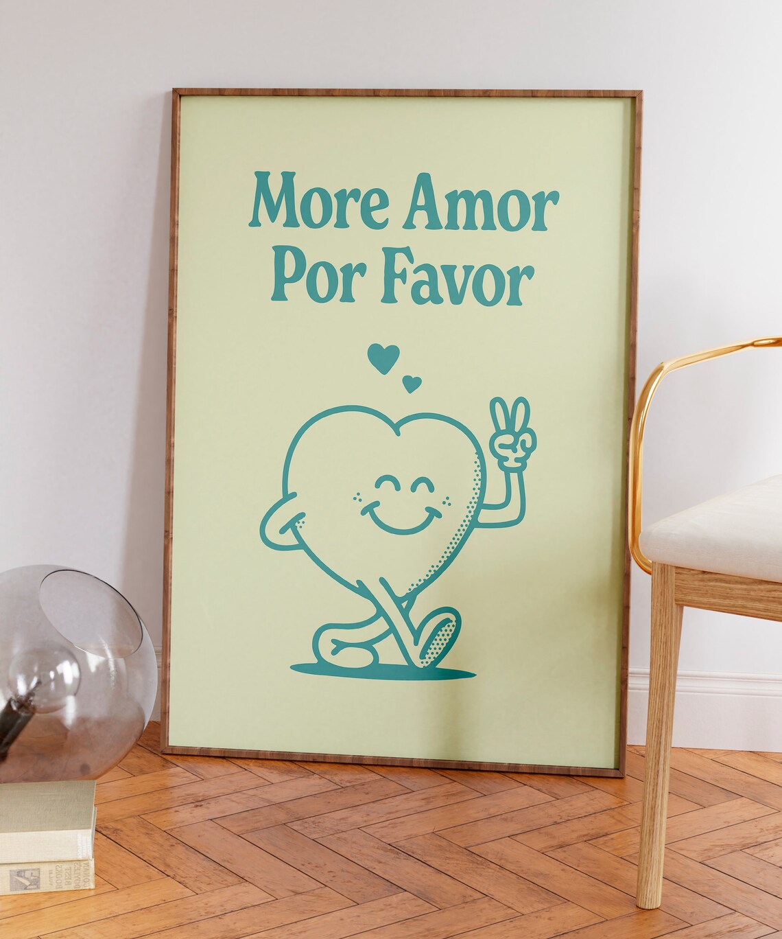 More Amor Por Favor Smiling Heart Character Retro Quote Wall Art - Image 7