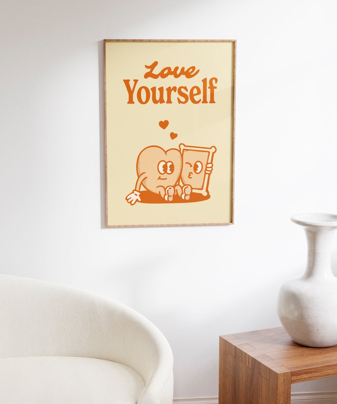 Love Yourself Orange Heart Quote Cute Retro Affirmation Wall Art - Image 7