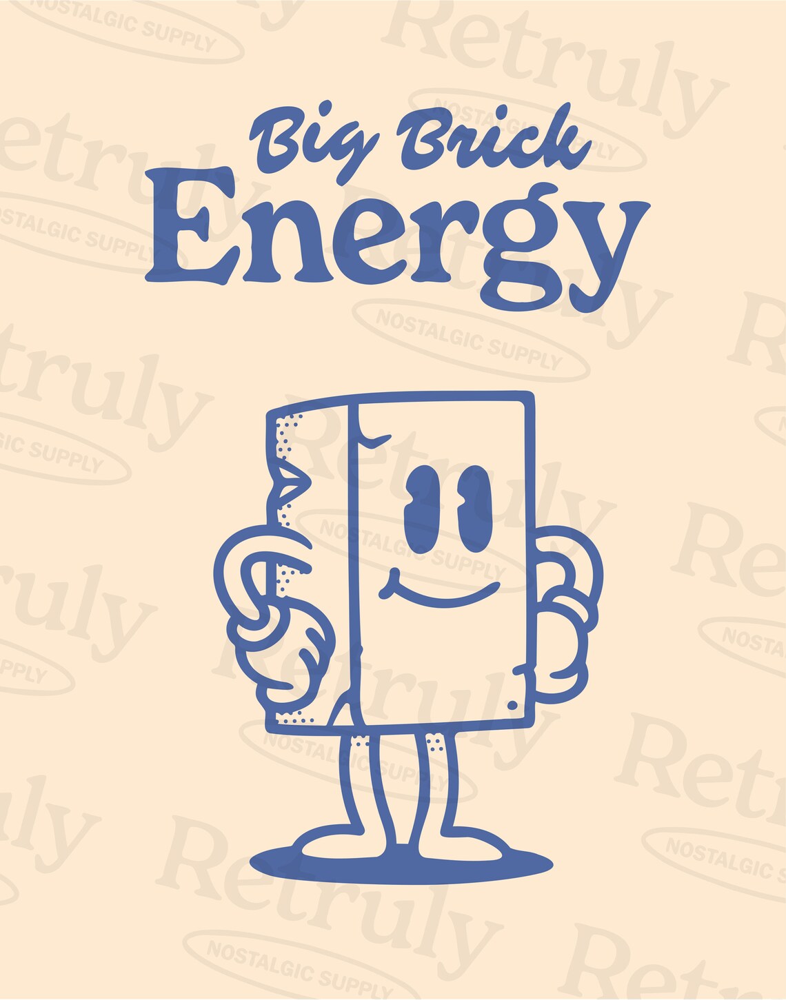 Big Brick Energy Funny Retro Smiling Brick Character Wall Art - Image 2