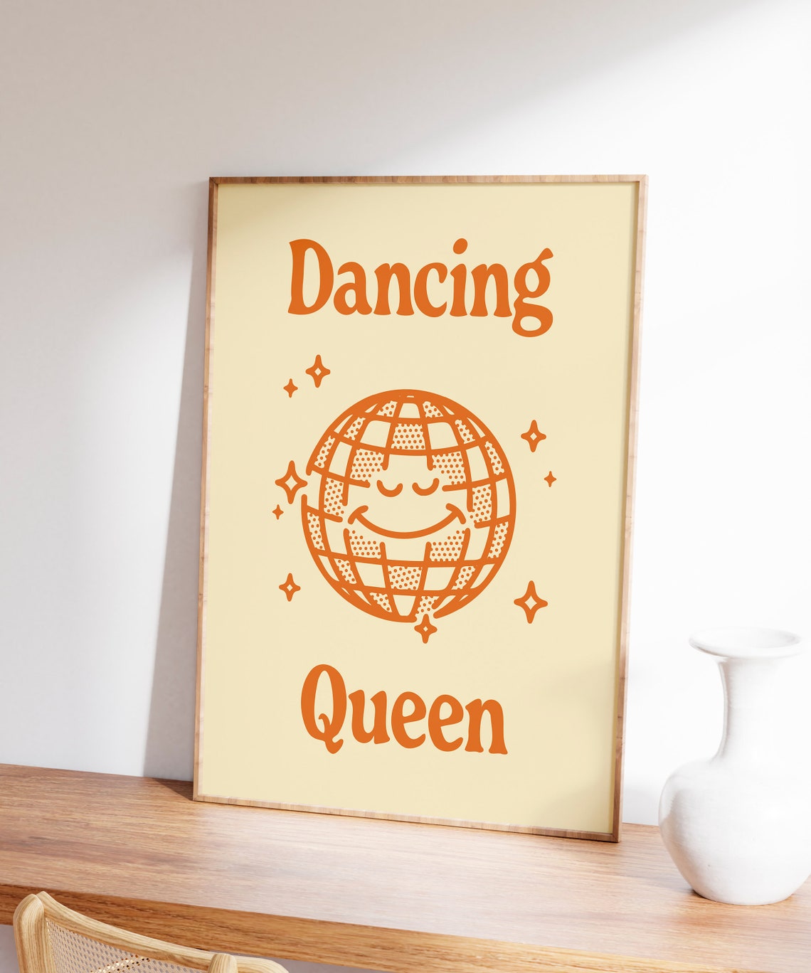 Dancing Queen Orange Smiling Disco Ball Retro 70s Party Quote Poster - Image 7