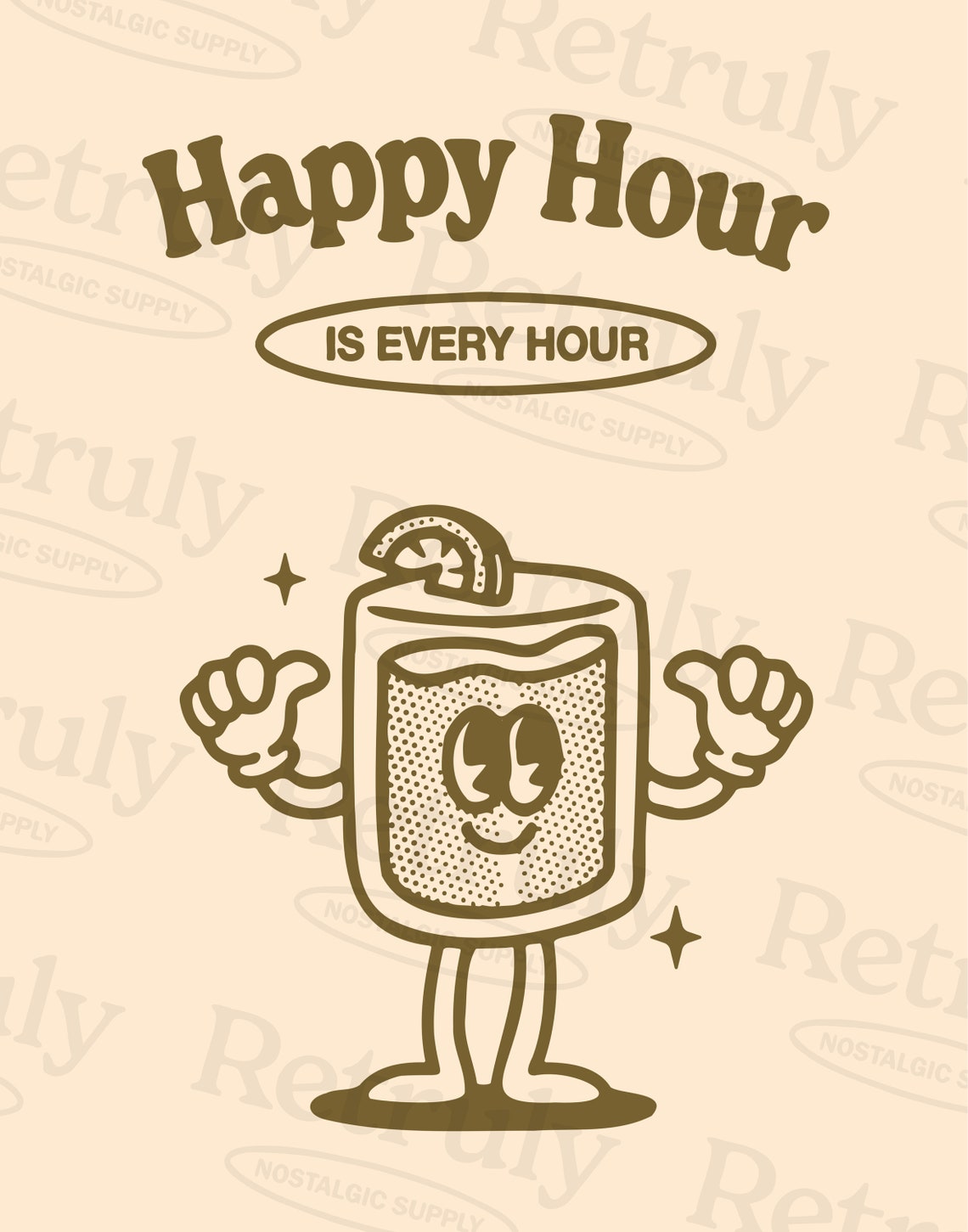 Happy Hour Is Every Hour Funny Retro Cocktail Character Art Print - Image 6