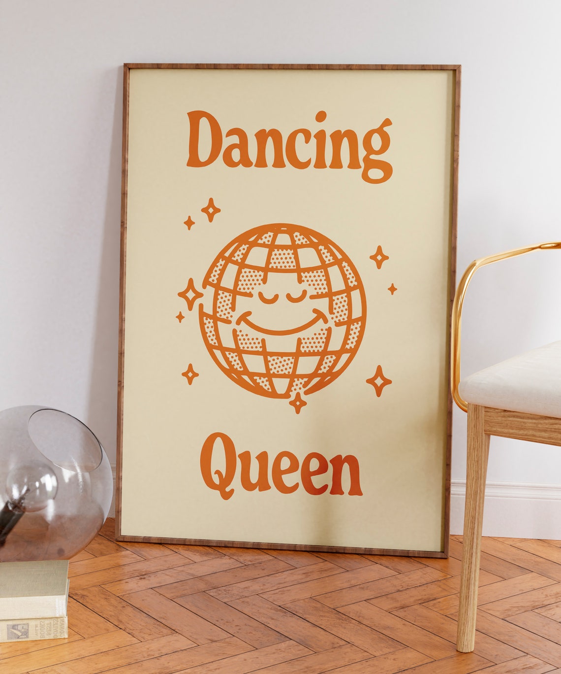 Dancing Queen Orange Smiling Disco Ball Retro 70s Party Quote Poster - Image 5