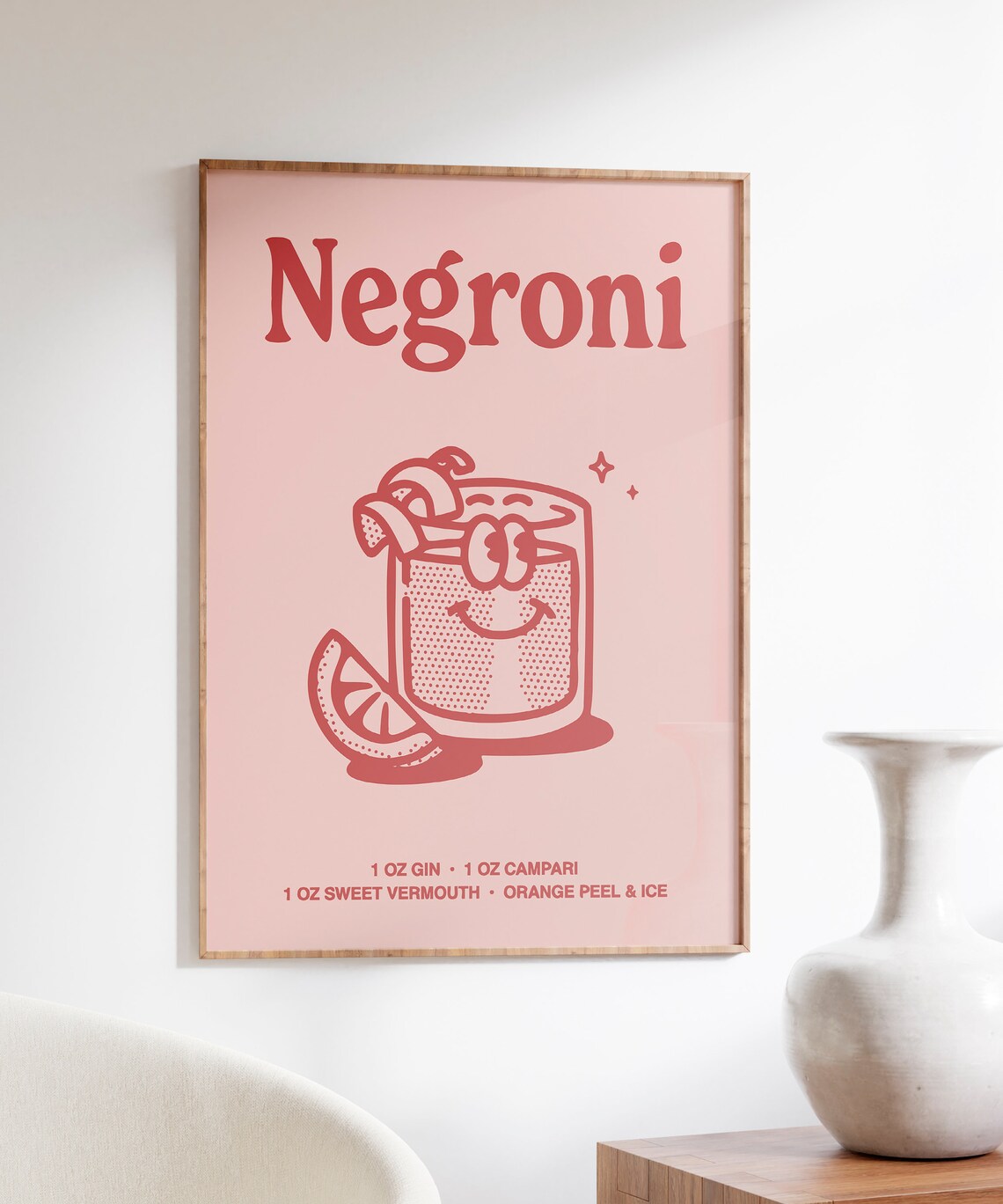 Negroni Cocktail Recipe Red Line Art Kitchen Bar Cart Poster - Image 6