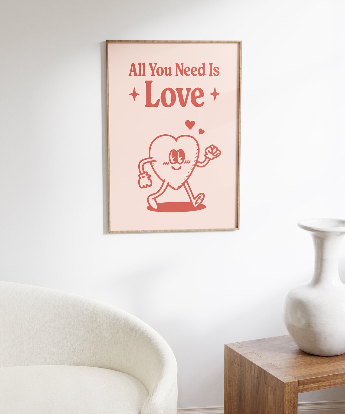 All You Need Is Love Pink Heart Retro Character Quote Poster - Image 4