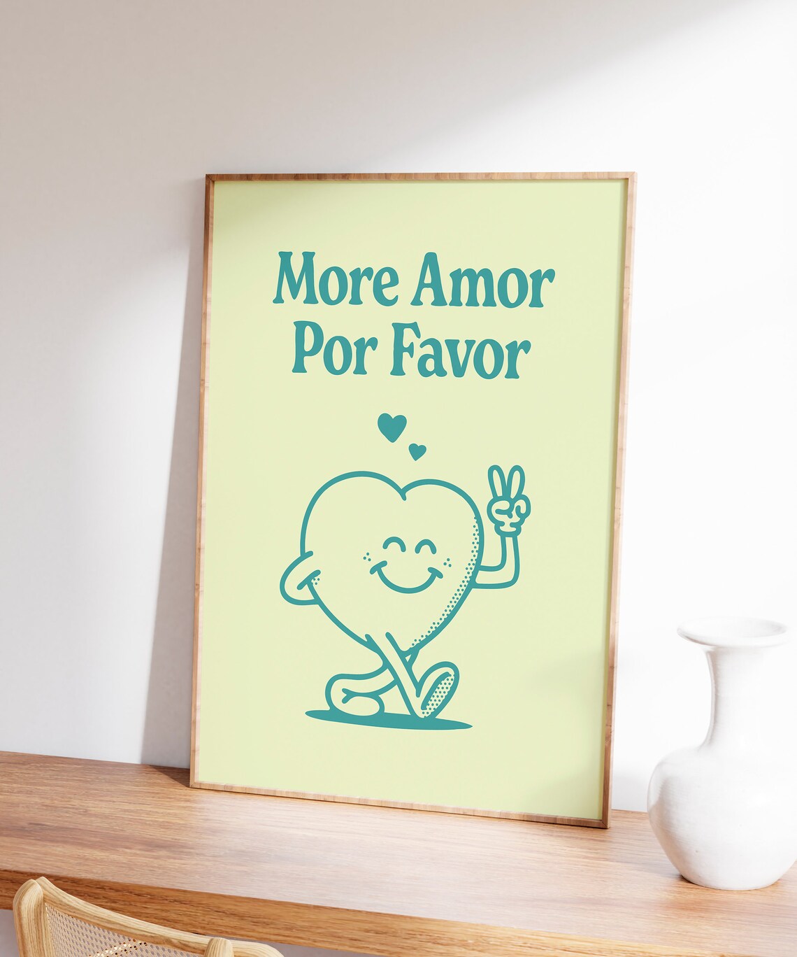More Amor Por Favor Smiling Heart Character Retro Quote Wall Art - Image 4