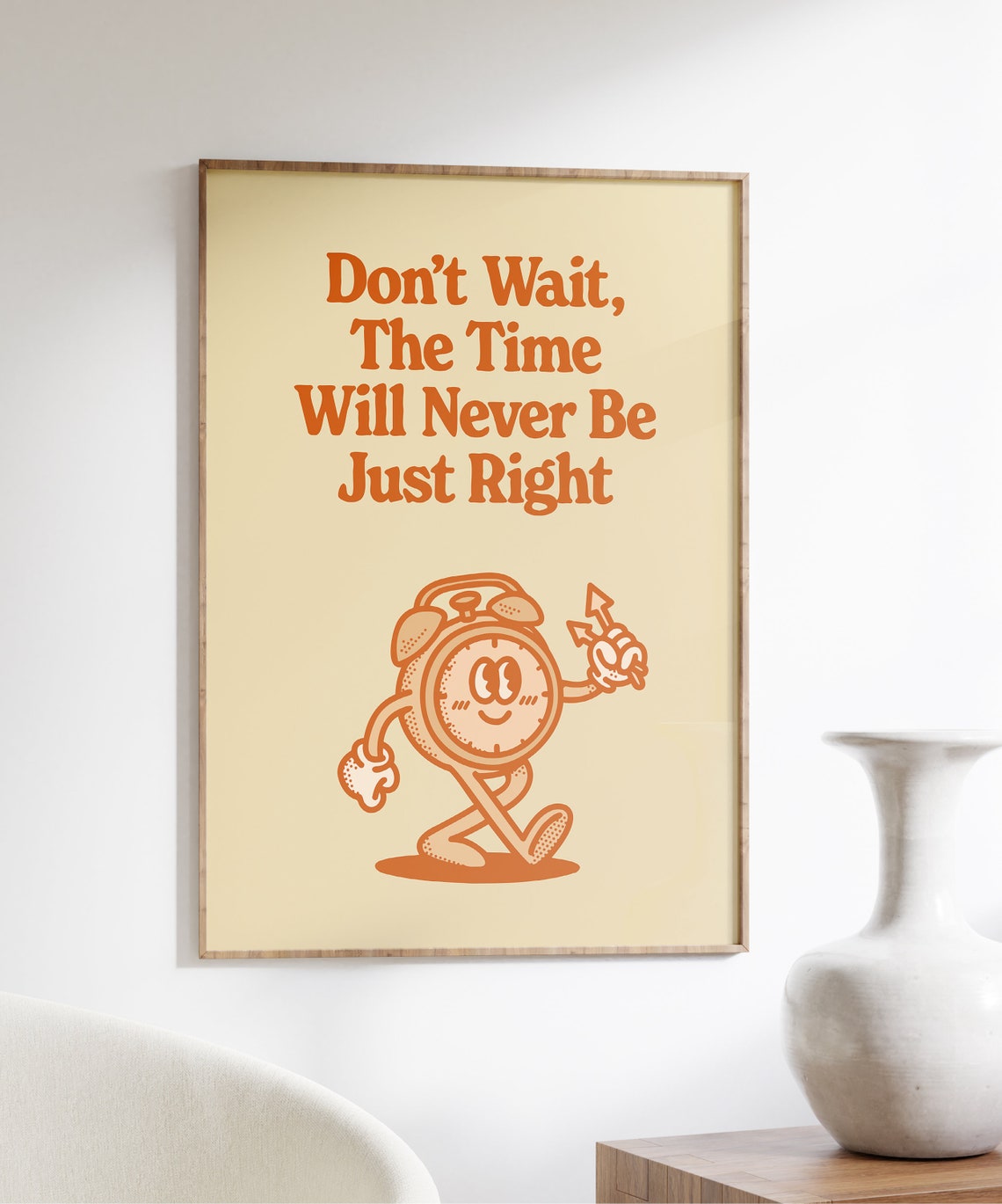 Don't Wait the Time Is Right Orange Vintage Alarm Clock Poster - Image 4