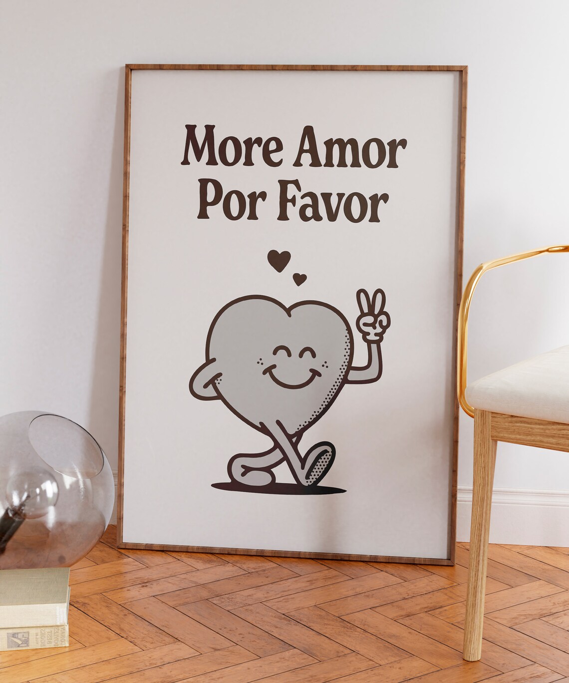 More Amor Por Favor Grey Happy Smiling Heart Retro Quote Poster - Image 6