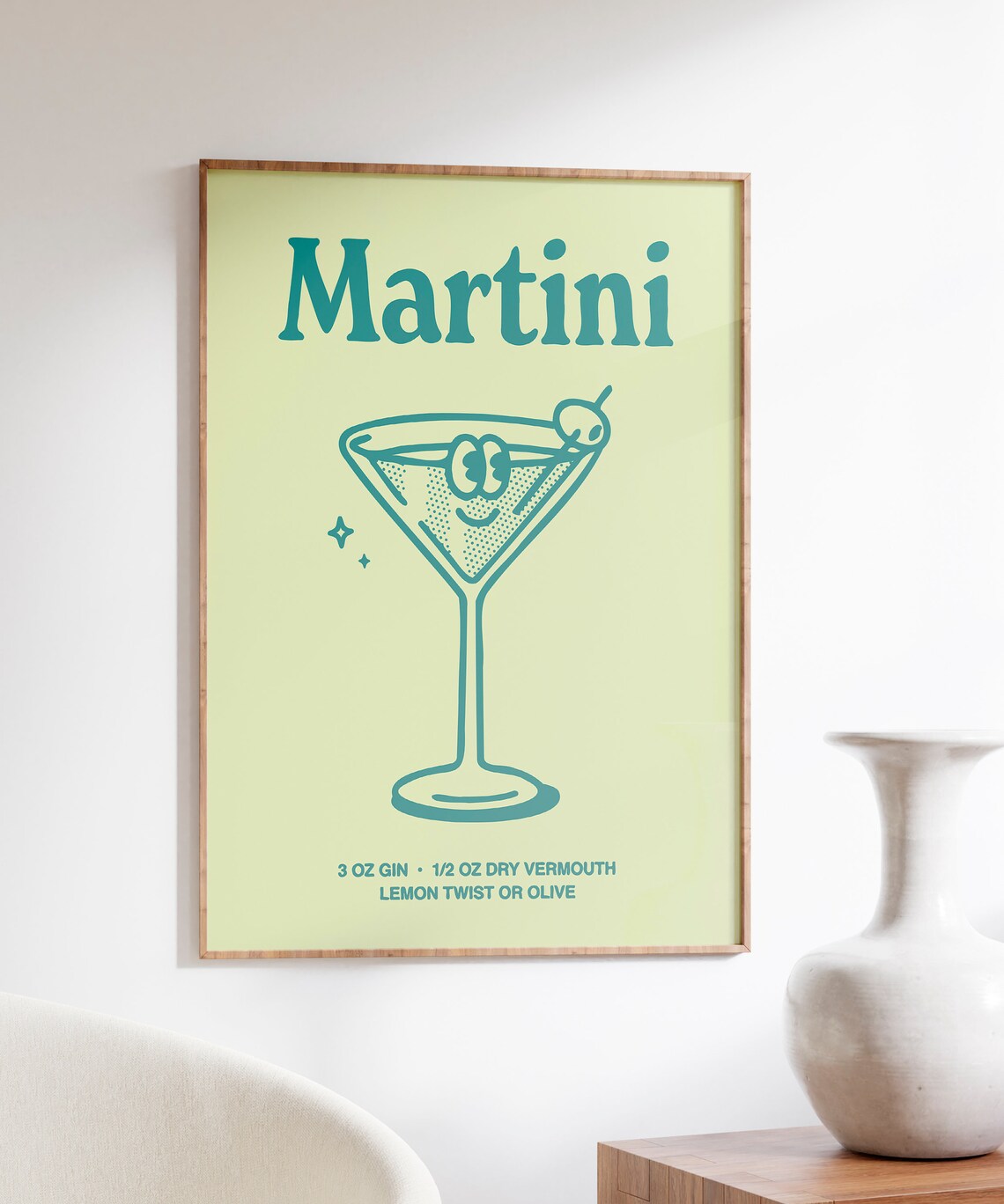 Martini Cocktail Recipe Gin Retro Teal Bar Cart Drink Poster - Image 5