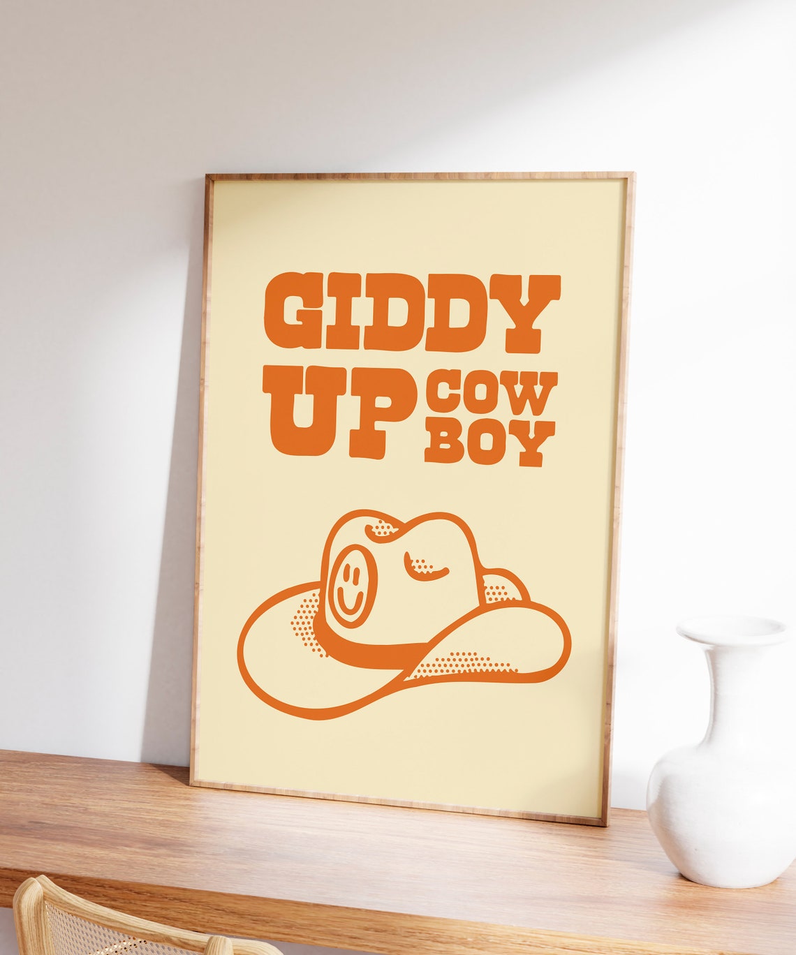 Giddy Up Cowboy Orange Retro Western Cowboy Hat Quote Poster - Image 7