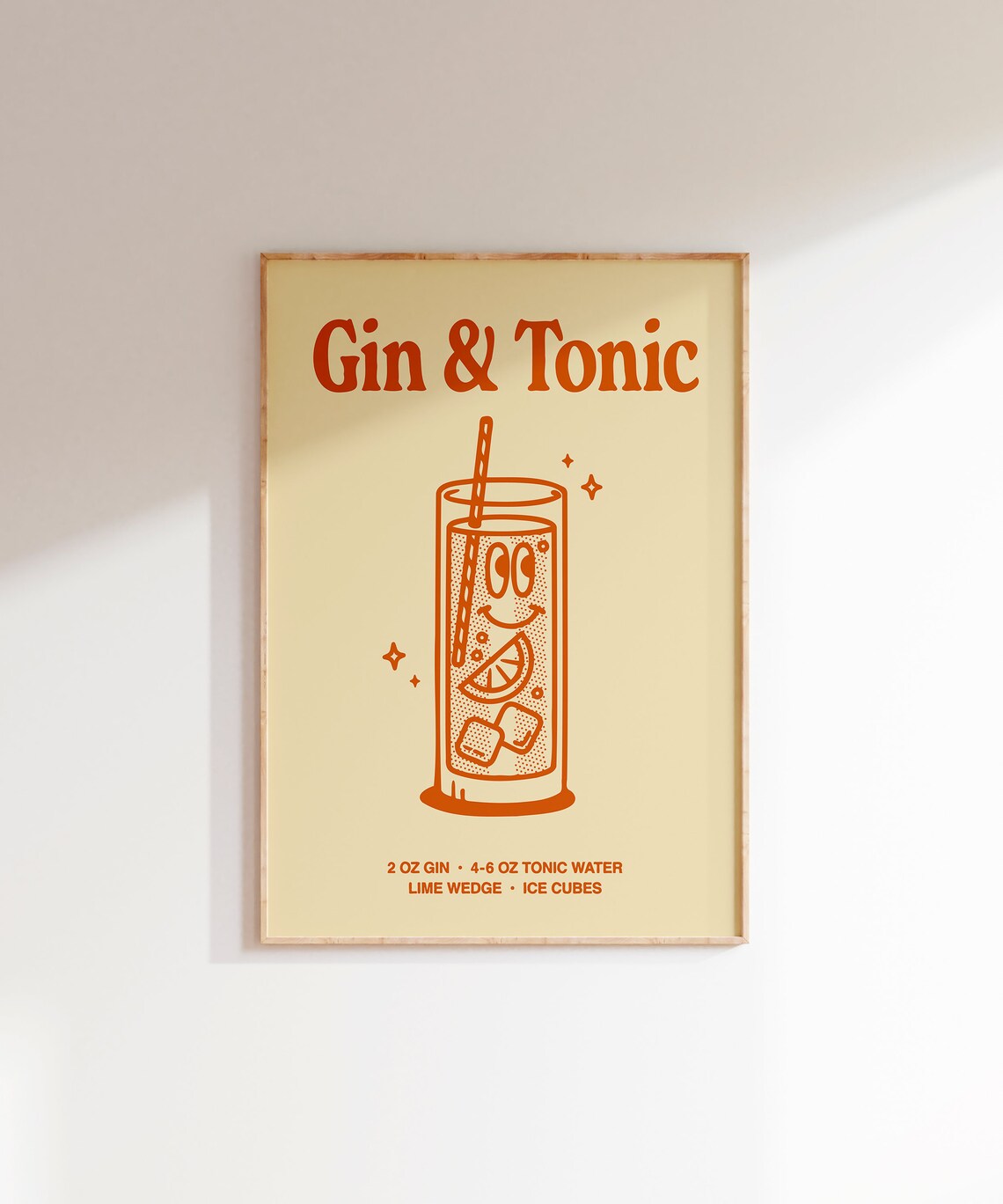 Gin and Tonic Classic Retro Cocktail Recipe Orange Bar Art Print - Image 4