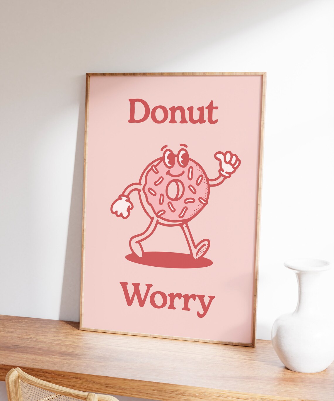 Donut Worry Cute Retro Pink Donut Mascot Funny Food Pun Poster - Image 5