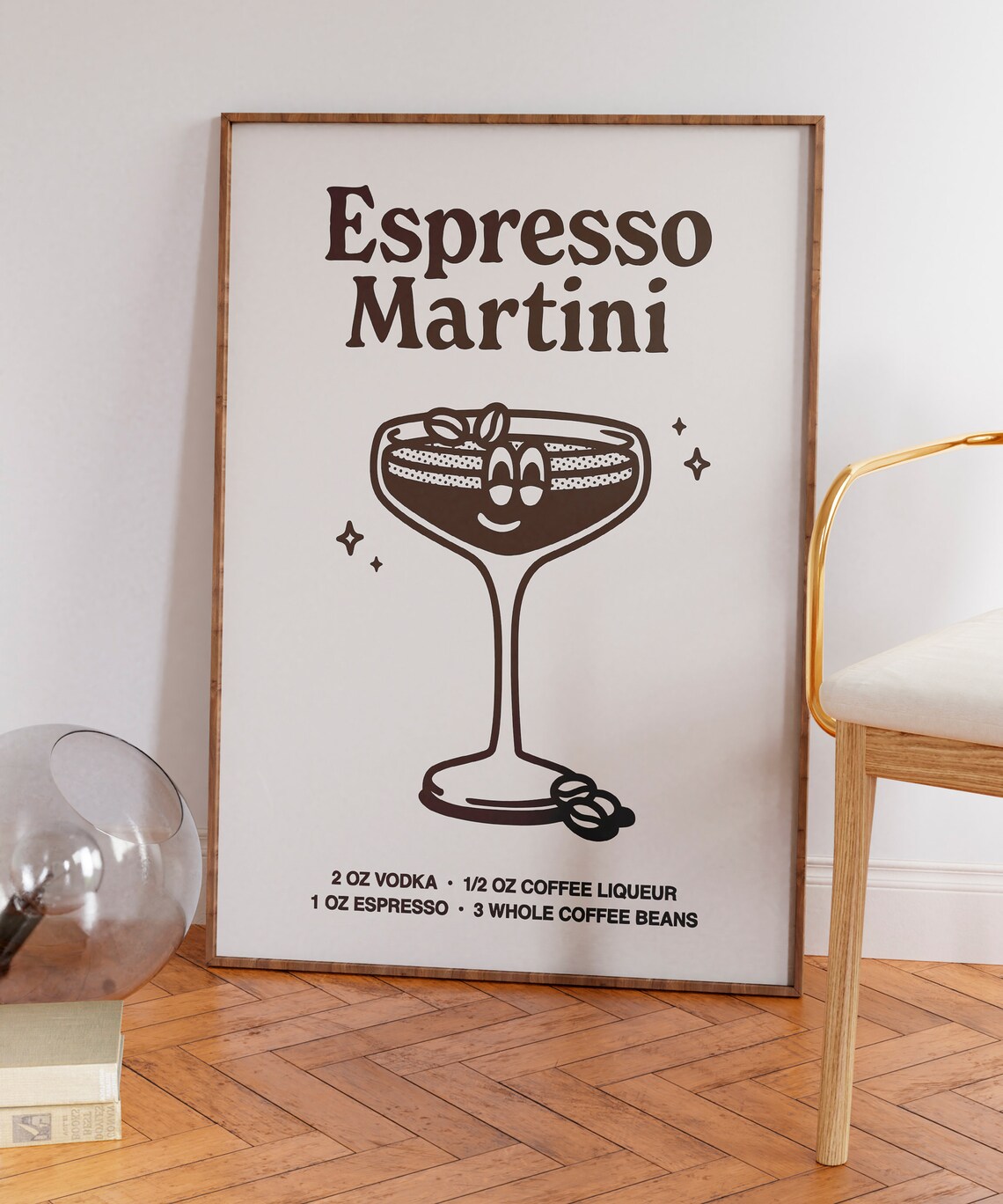 Espresso Martini Cocktail Recipe Brown Line Art Bar Cart Poster - Image 7