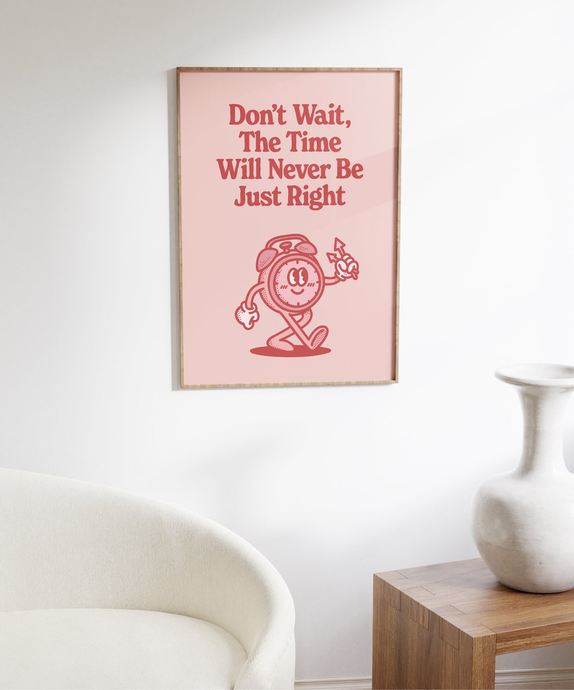 Don't Wait the Time Is Right Pink Vintage Alarm Clock Poster - Image 6
