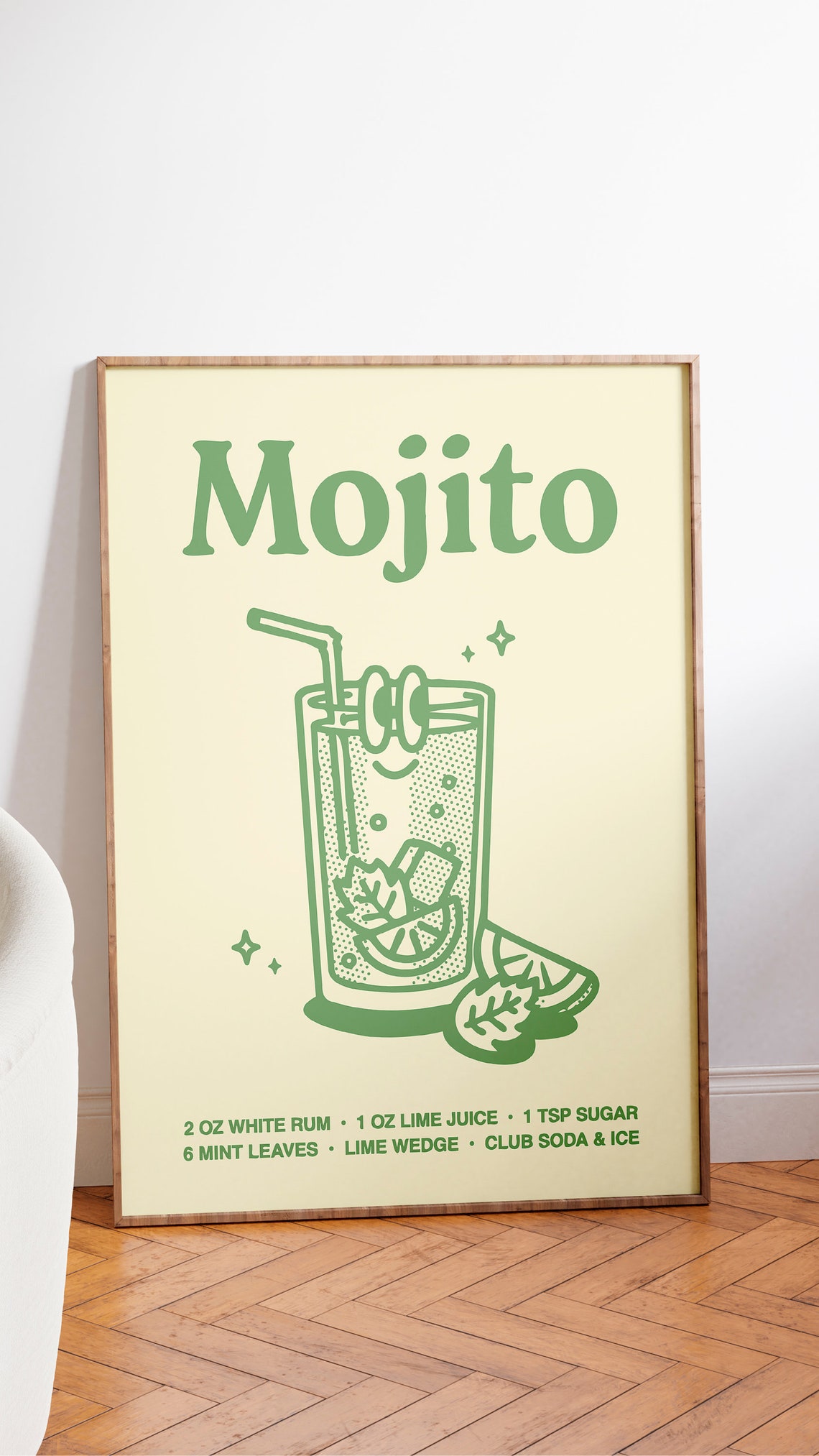 Mojito Cocktail Recipe Retro Green Bar Cart Kitchen Art Poster - Image 2