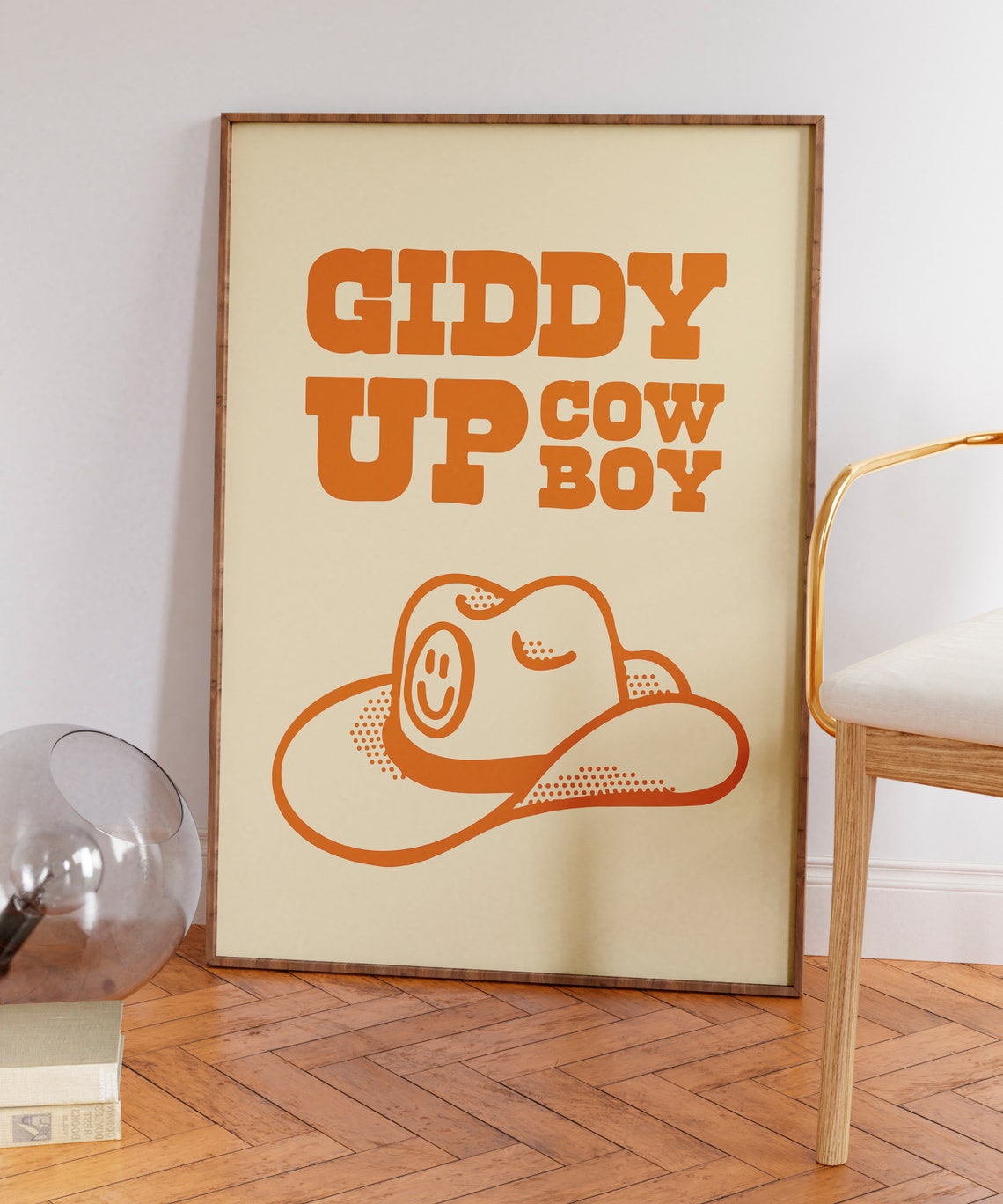 Giddy Up Cowboy Orange Retro Western Cowboy Hat Quote Poster - Image 5