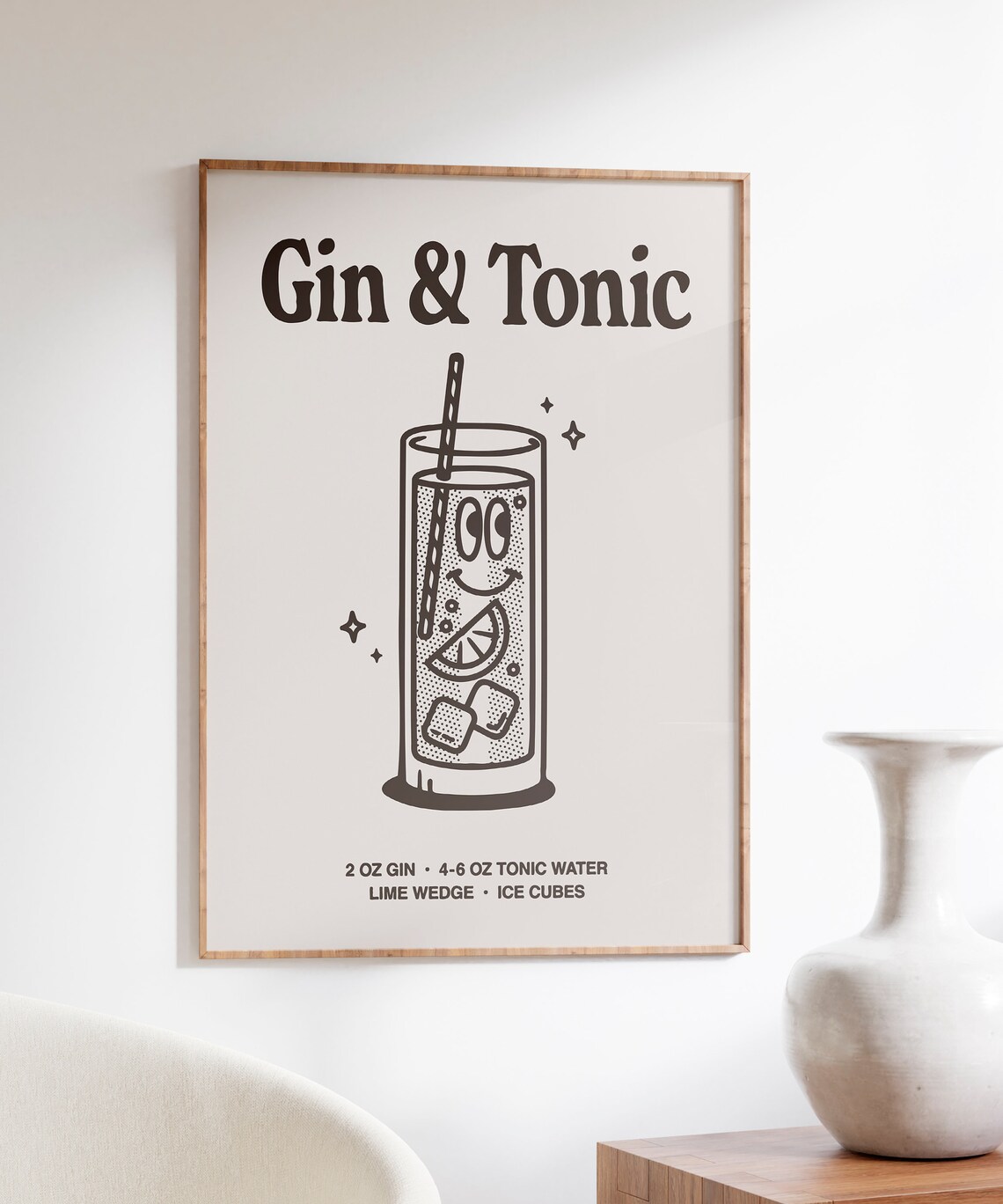 Gin Tonic Retro Cocktail Art Print, Bar Cart Decor - Image 4