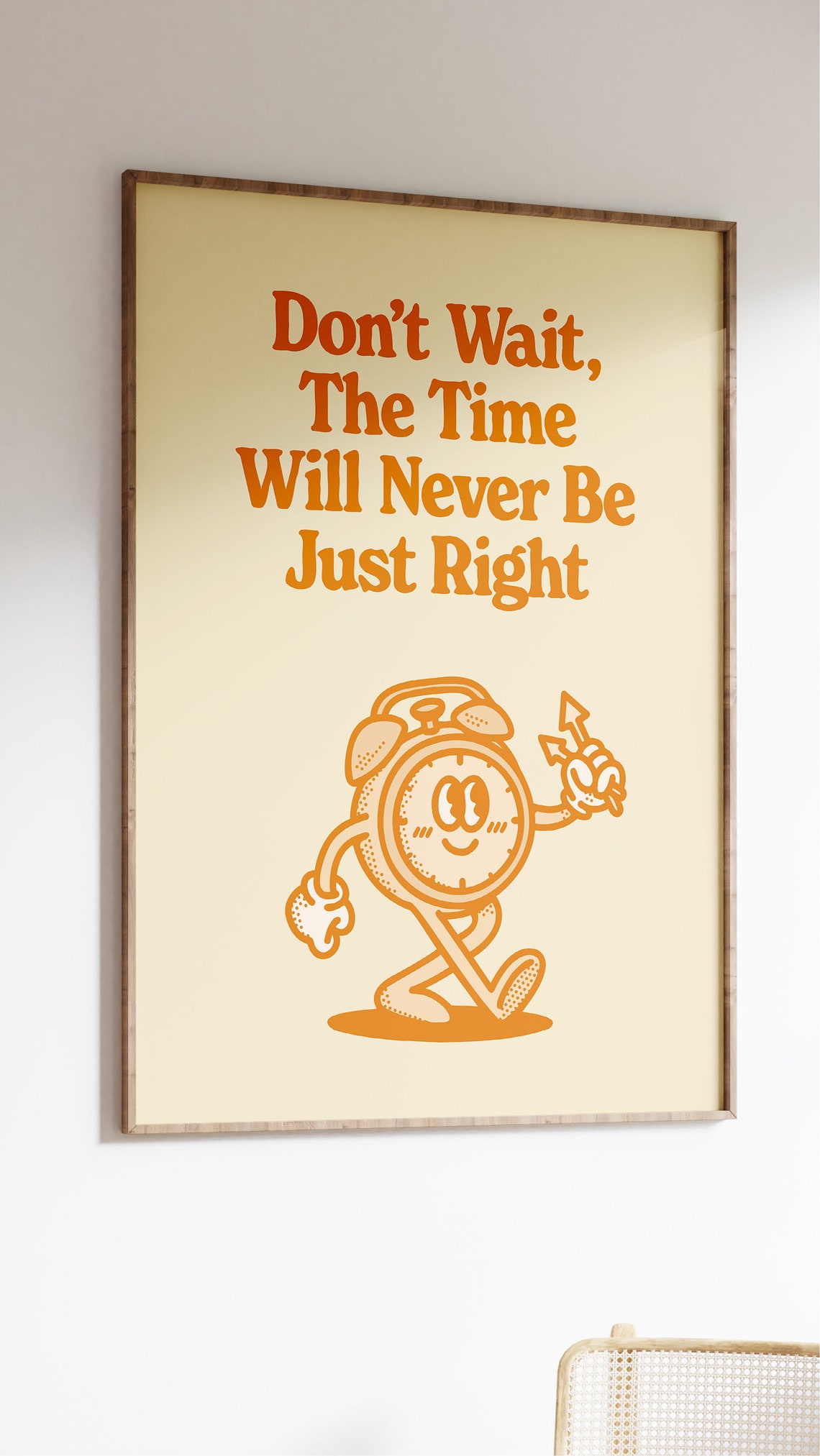 Don't Wait the Time Is Right Orange Vintage Alarm Clock Poster - Image 2
