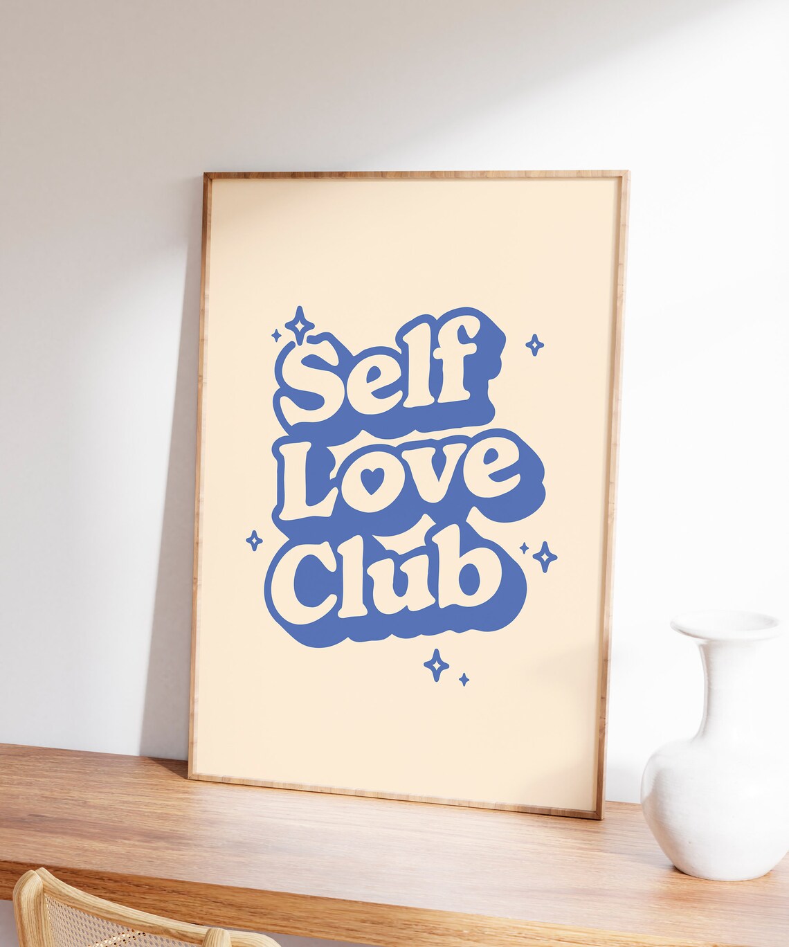 Self Love Club Blue Retro Bubble Lettering Quote Cream Poster - Image 5