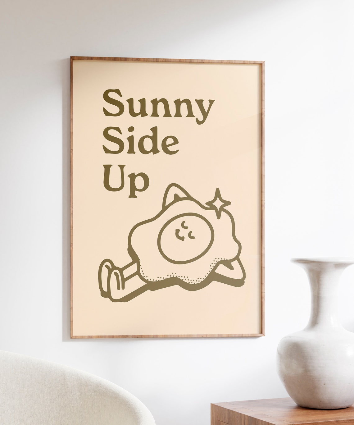 Sunny Side Up Retro Fried Egg Cartoon Breakfast Quote Fun Wall Art - Image 7