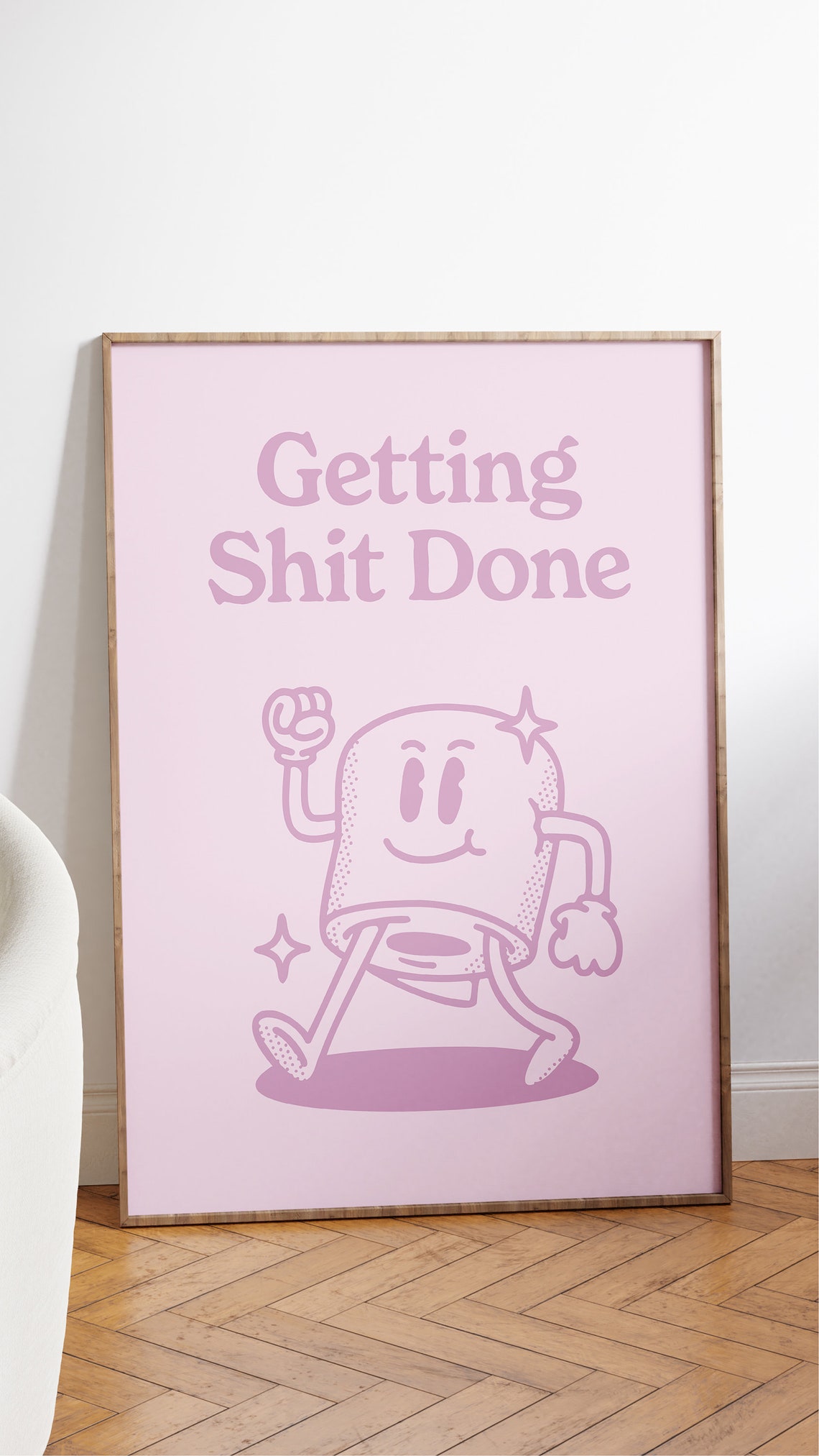 Getting Shit Done Pink Retro Mascot Motivational Quote Poster - Image 2