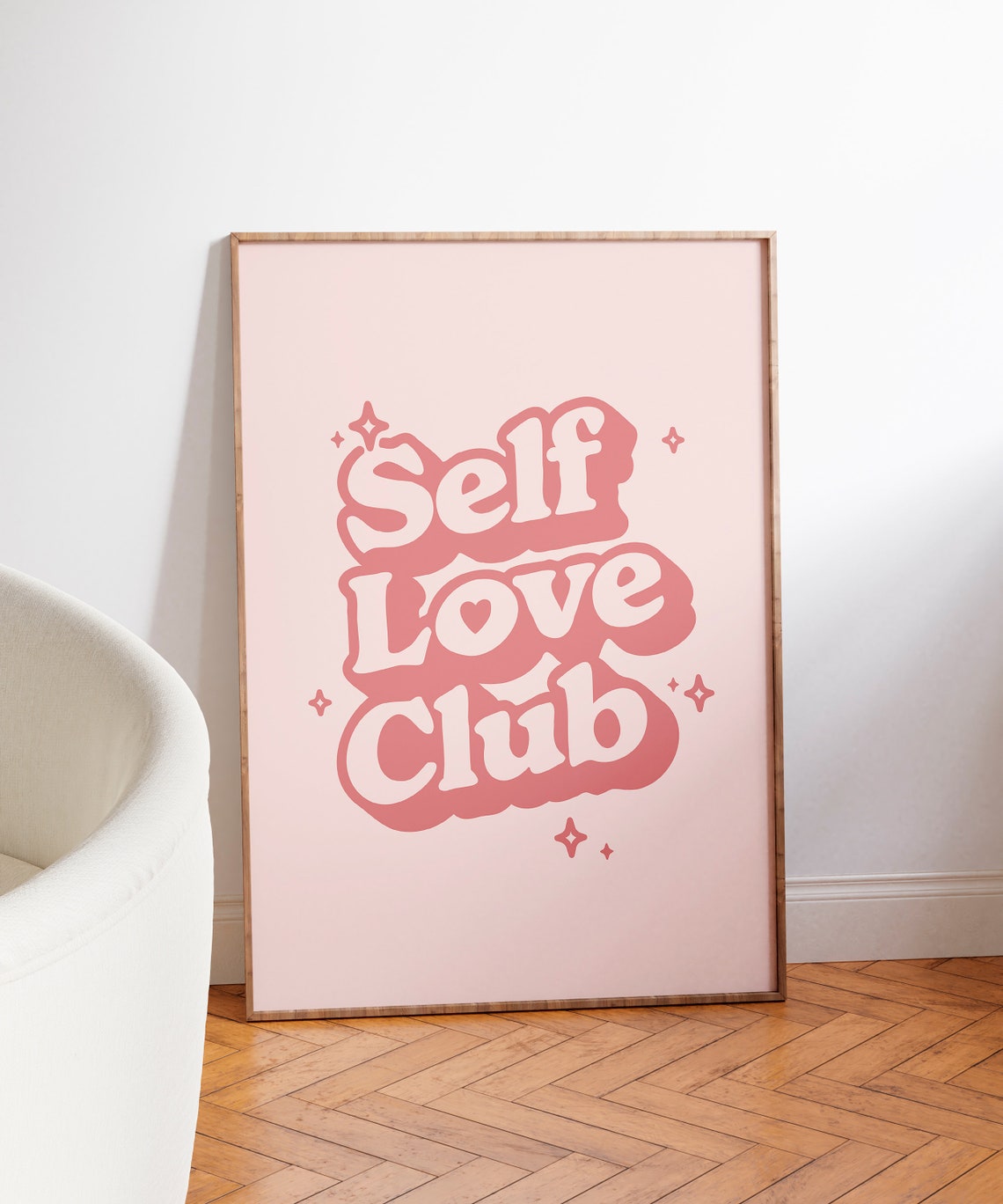 Self Love Club Coral Retro Bubble Lettering Affirmation Quote Poster - Image 3