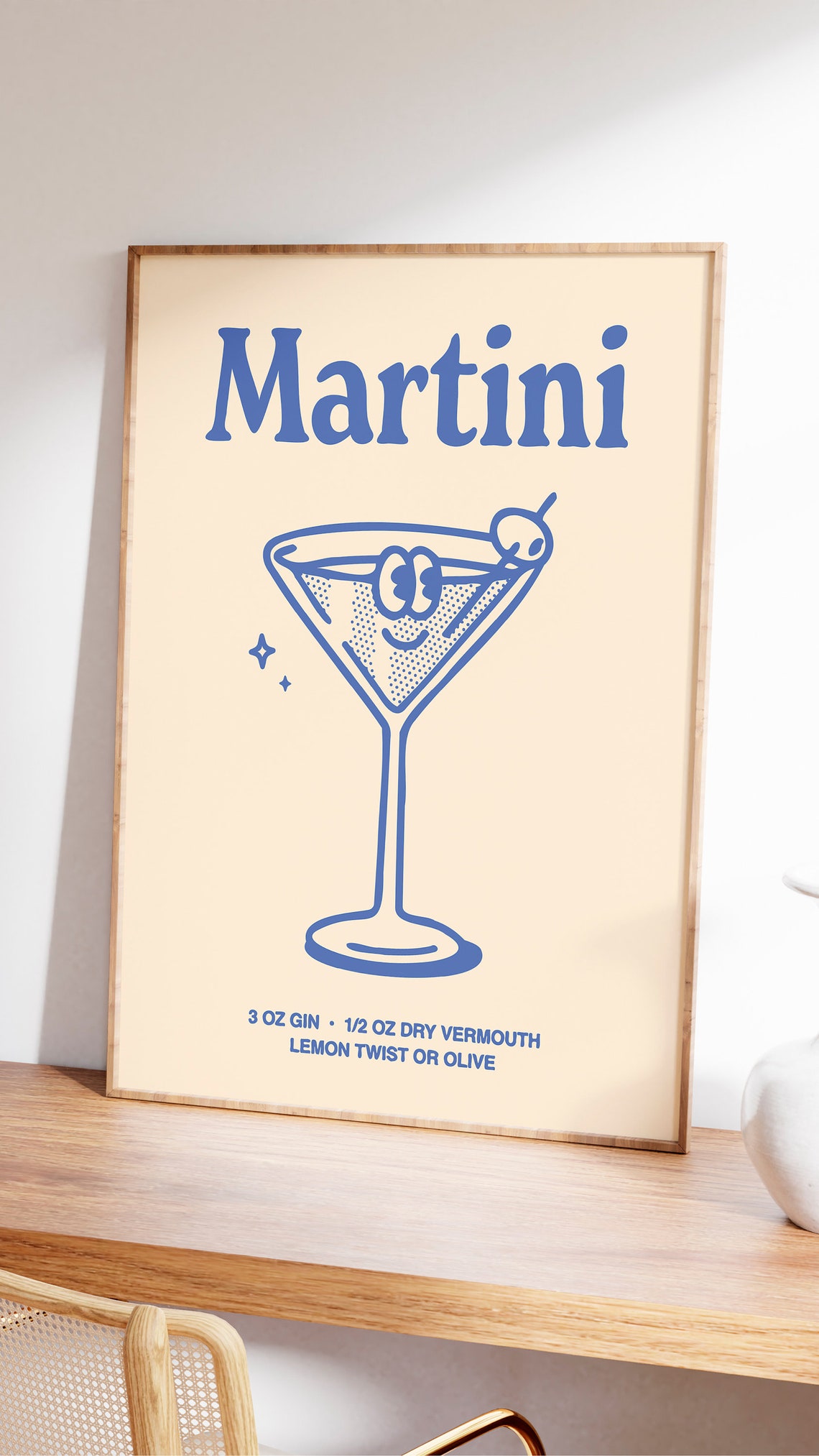 Martini Cocktail Recipe Retro Blue Bar Cart Drink Art Poster - Image 2