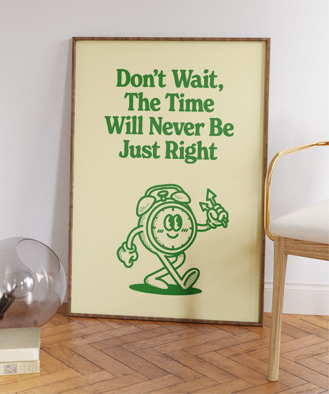 Don't Wait the Time Is Right Green Vintage Alarm Clock Poster - Image 4