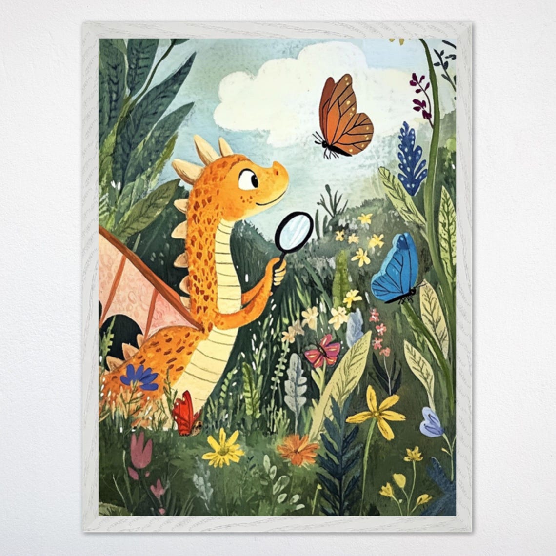 Curious Dragon Watching Butterflies With A Magnifying Glass Poster