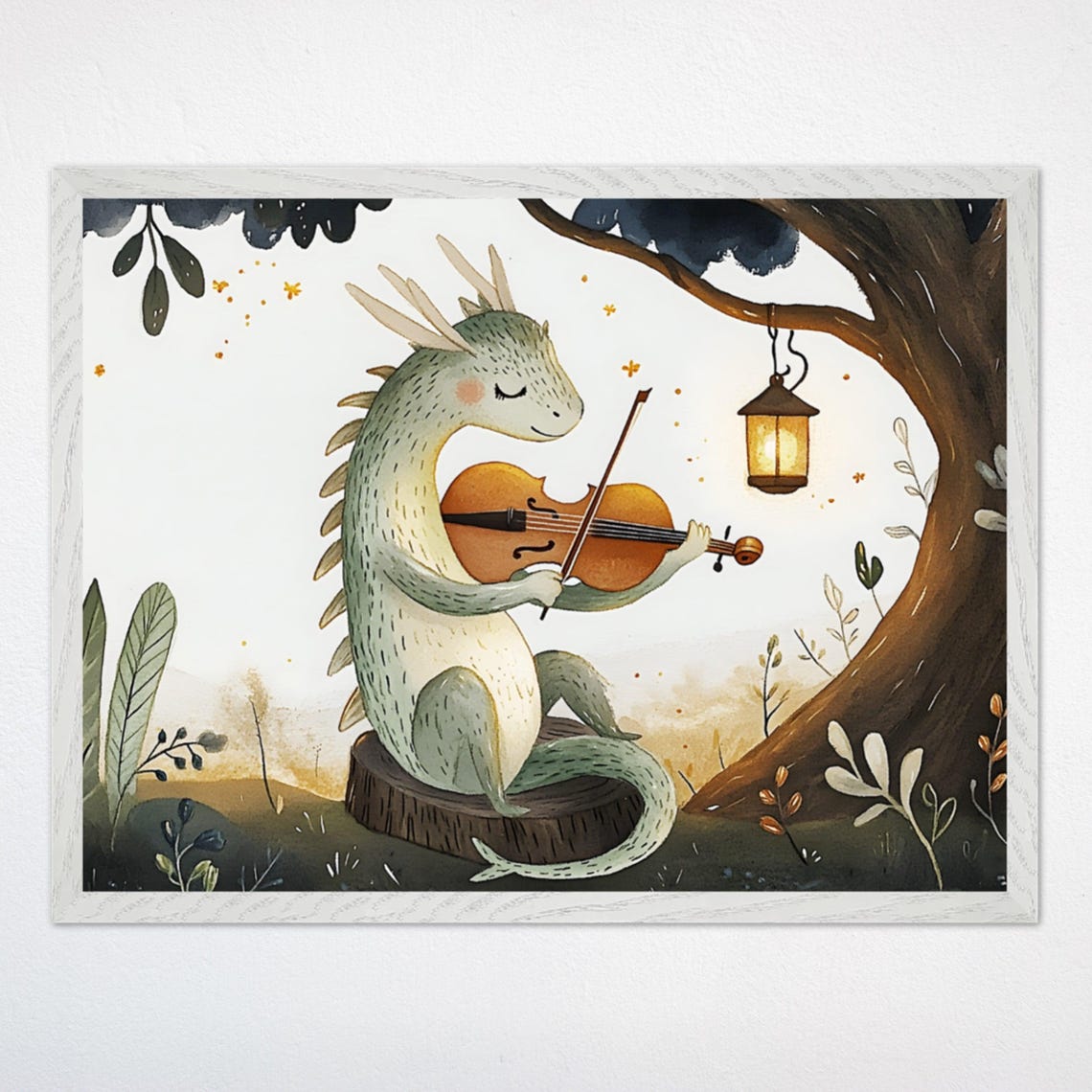 Dragon Playing Violin Under A Tree With Glowing Lantern Poster
